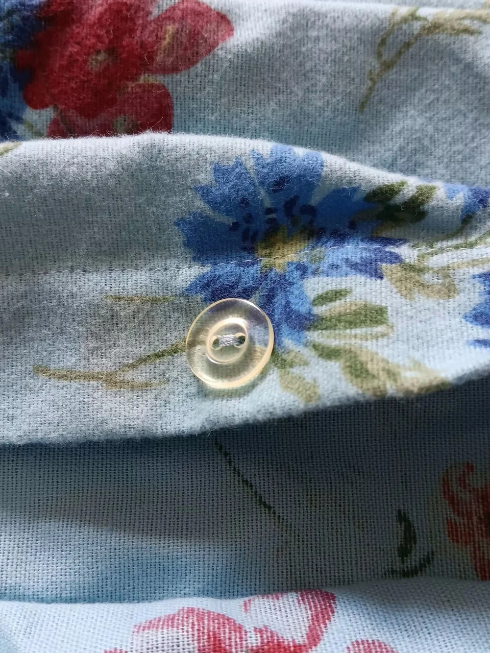 LL BEAN KING Cotton Flannel Duvet Cover Blue Floral Button Closure 100% Cotton
